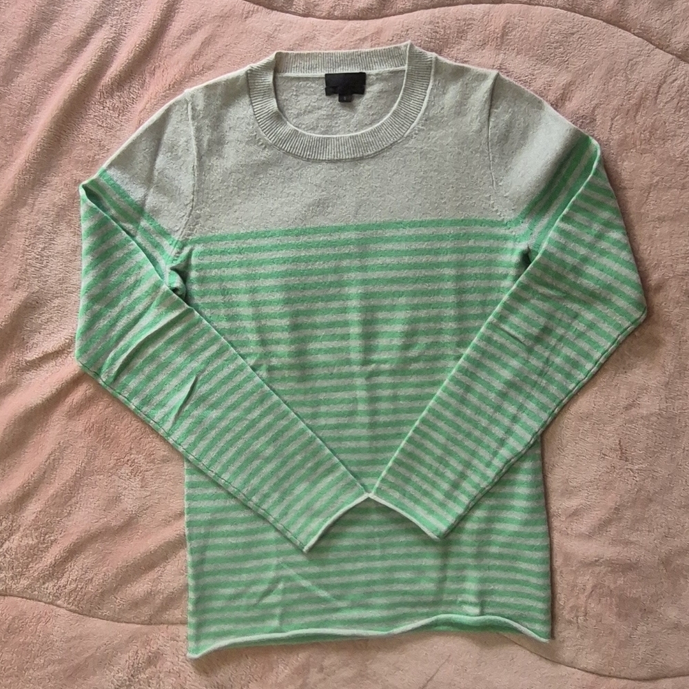 Green and Gray Striped Women's Sweater